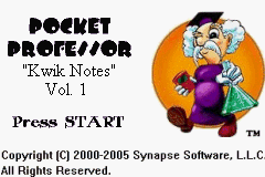 Pocket Professor KwikNotes title screen for GameBoy Advance